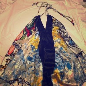 Silky tattoo halter babydoll dress